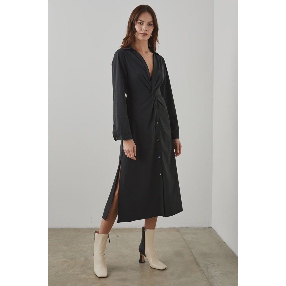 Rails Women Irie Midi Shirt Dress Size S Black Long Sleeve Collared Button Down